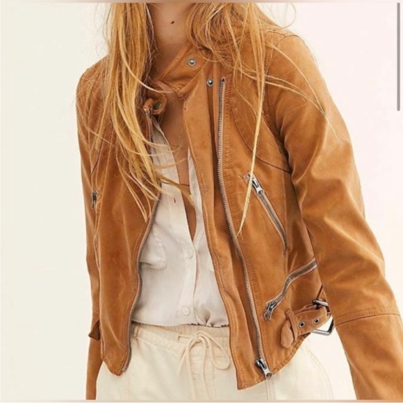 Free People Jackets & Blazers - Free People Fenix Vegan Leather Brown Moto Jacket Size Small